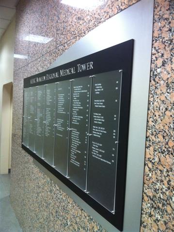Directory sign in the lobby of a medical facility. 
