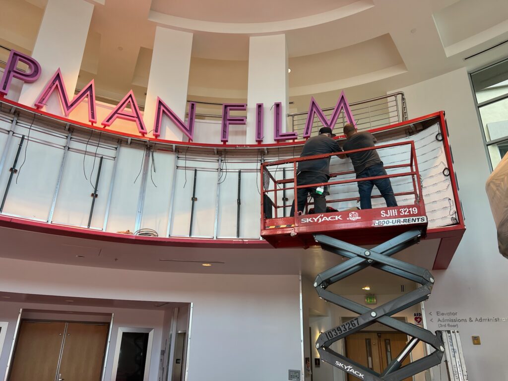 Technical sign installation at Chapman University in California.