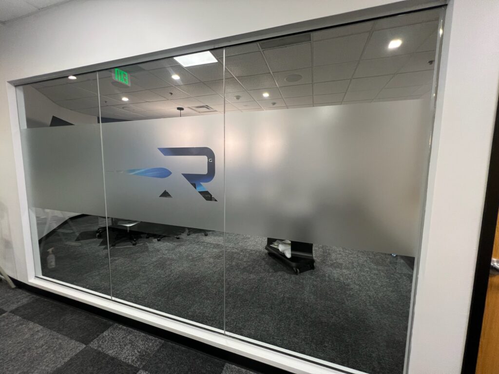 etched vinyl on conference room glass with privacy diffuser